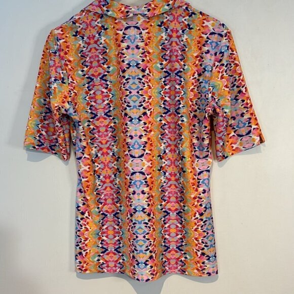 Tzu Tzu Womens Polo Stretch Short Sleeve Abstract Golf Tennis Shirt Top M - Picture 10 of 10